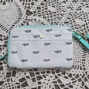 Fossil White Wristlet Clutch with Navy Print and Mint Trim
